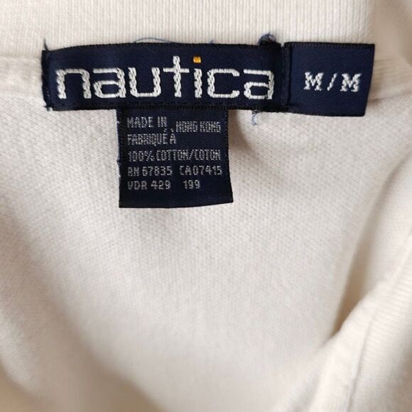 Vintage Nautica Polo Shirt Mens Size Medium White 90s Striped Streetwear - Picture 4 of 5
